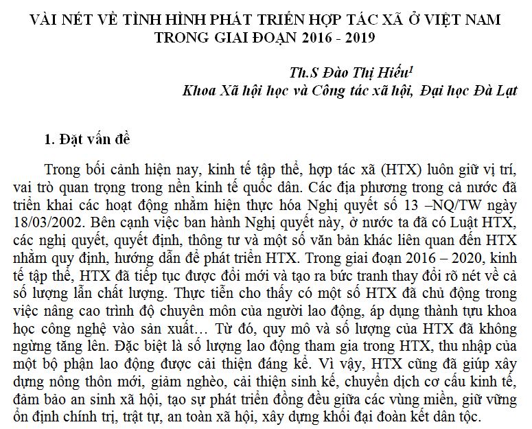 VÀI NÉT VỀ TÌNH HÌNH PHÁT TRIỂN HỢP TÁC XÃ Ở VIỆT NAM TRONG GIAI ĐOẠN 2016 - 2019