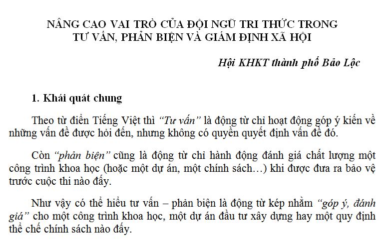NÂNG CAO VAI TRÒ CỦA ĐỘI NGŨ TRI THỨC TRONG  TƯ VẤN, PHẢN BIỆN VÀ GIÁM ĐỊNH XÃ HỘI