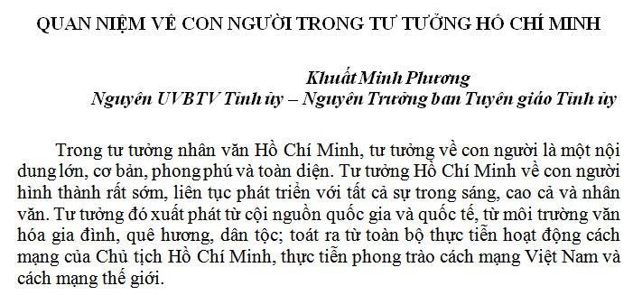 QUAN NIỆM VỀ CON NGƯỜI TRONG TƯ TƯỞNG HỒ CHÍ MINH