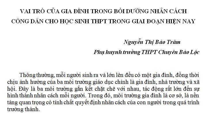 VAI TRÒ CỦA GIA ĐÌNH TRONG BỒI DƯỠNG NHÂN CÁCH  CÔNG DÂN CHO HỌC SINH THPT TRONG GIAI ĐOẠN HIỆN NAY