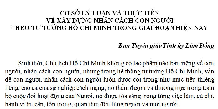 CƠ SỞ LÝ LUẬN VÀ THỰC TIỄN VỀ XÂY DỰNG NHÂN CÁCH CON NGƯỜI THEO TƯ TƯỞNG HỒ CHÍ MINH TRONG GIAI ĐOẠN HIỆN NAY